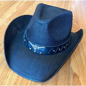 ENMAY 100% Straw Cowboy Hat Black  Rockabilly/Western